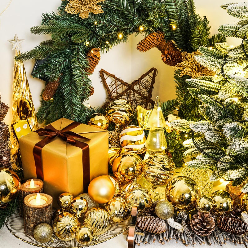 XmasExp 24ct Christmas Ball Ornaments Shatterproof Christmas Ornaments Set Decorations for Xmas Tree Balls 40mm/1.57  (1.57''  Gold) - Image 5